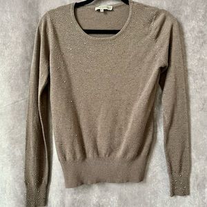 Liquid by Sioni Rhinestone Studded Sweater Taupe Med